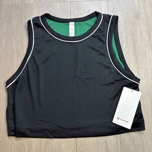 LULULEMON Double Layered Mesh Reversible Tank Cropped Black Green Size Large New